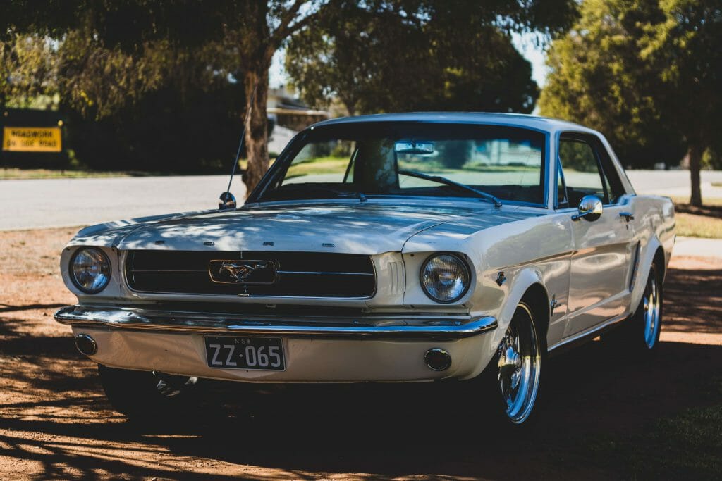 off-white Ford Mustang purchased with bad credit car loans