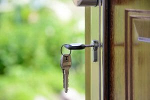 Equity loan key in wooden door